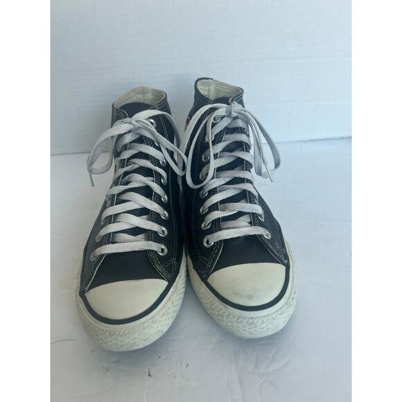 Converse Chuck Taylor All Star High Top Leather Black/White Lace Up Sneakers 8.5 - Picture 3 of 12